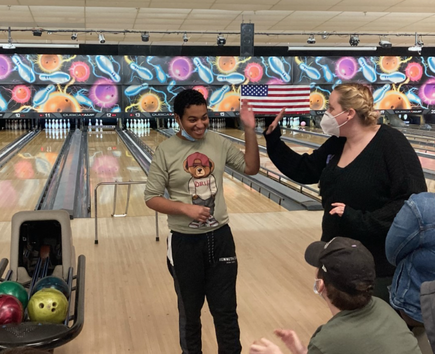 Student bowling at Special Olympics